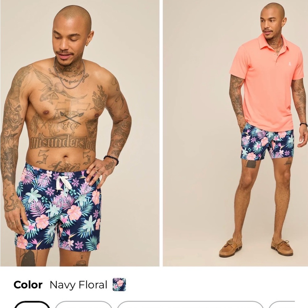 chubbies Navy Floral Swim Shorts with Pink & Teal Print